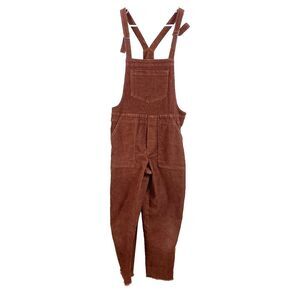 Aerie Werk Play Corduroy Overalls Raw Hem Brown Size S Pockets Casual Comfy